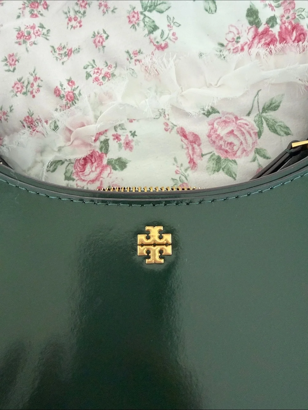 Tory Burch Dark Green Leather Shoulder Bag with Gold Hardware
